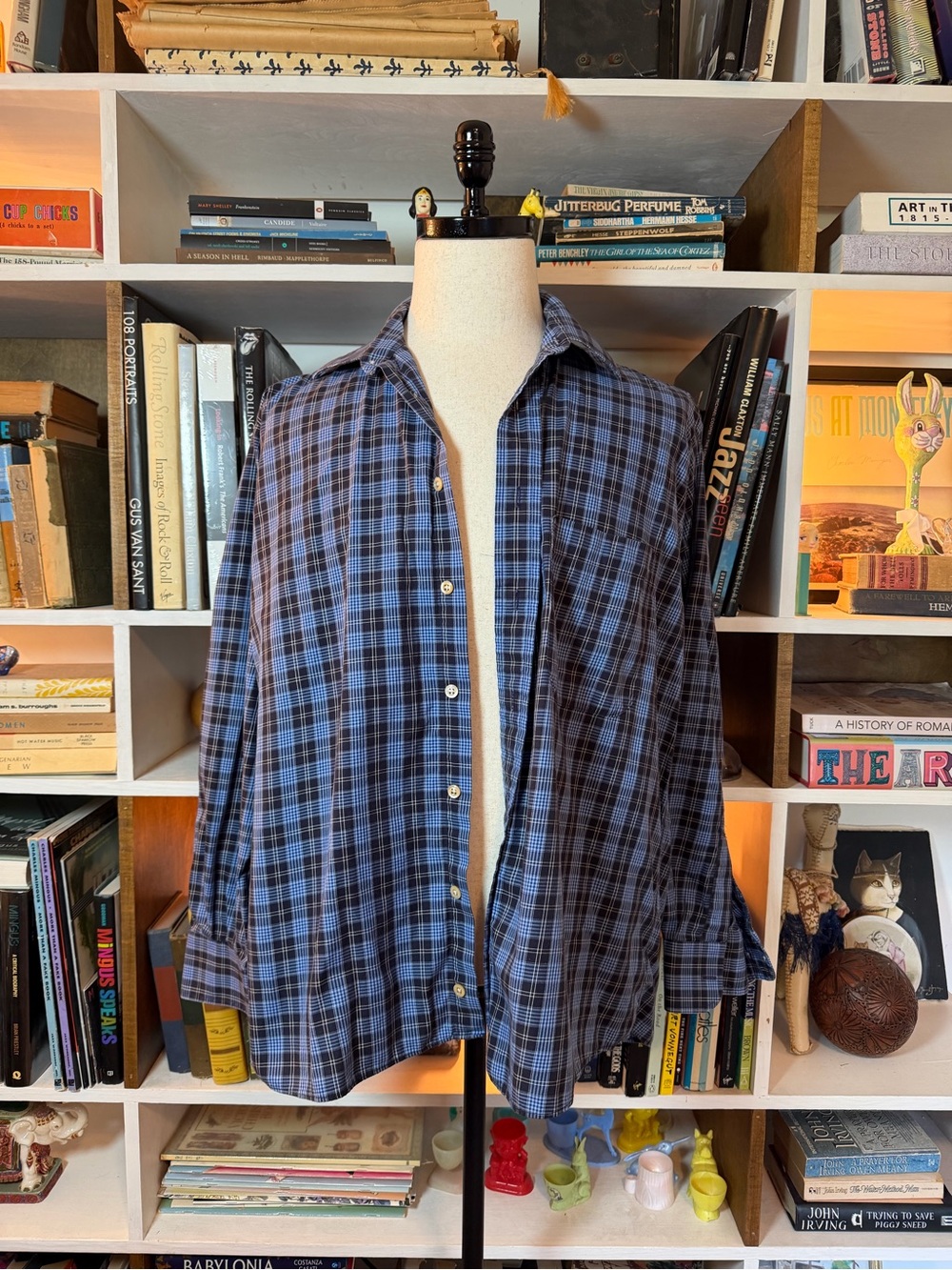 Burberry Blue and Black Plaid Button-Down Shirt